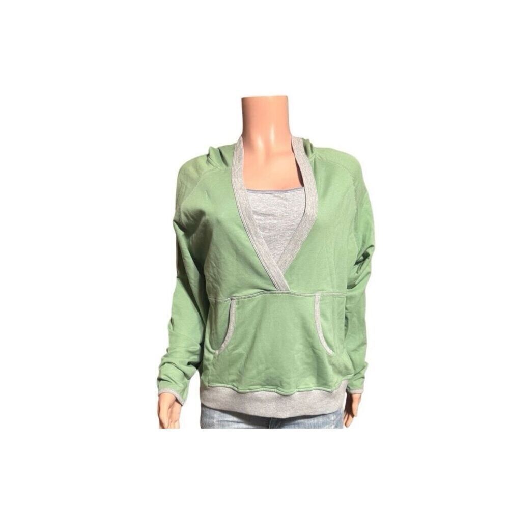 Pulp spearmint Women's v- neck long sleeve  pullover  with hoodie sweater L